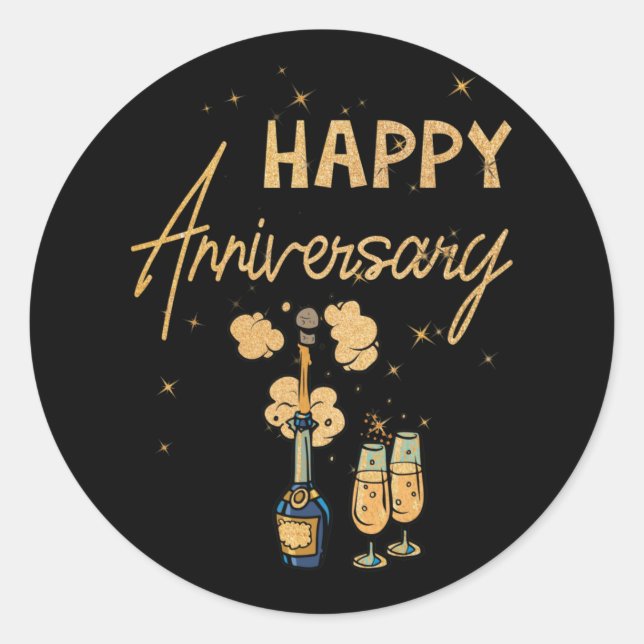 Happy Anniversary Cheers Wine Bottle Classic Round Sticker (Front)