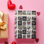 Happy Anniversary Chic Custom Couple Photo Collage Wrapping Paper<br><div class="desc">Romantic anniversary photo collage wrapping paper with a couple's engagement photos or wedding pictures next to a chic red heart and elegant black squares with personalized white script.</div>