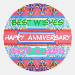 Happy Anniversary - Chinese Lucky Color Pattern Classic Round Sticker