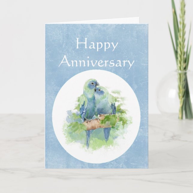 Happy Anniversary Christian Cuddling Parrot Card (Front)