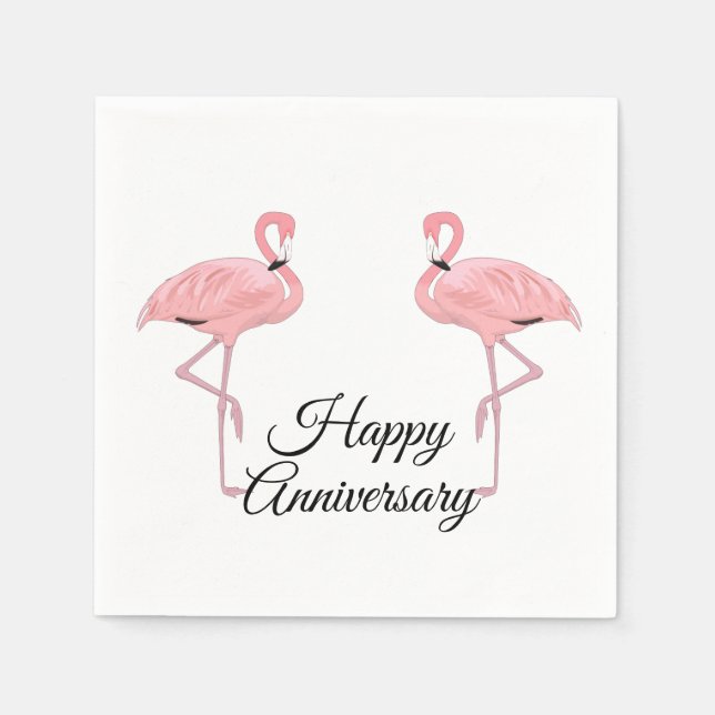 Happy Anniversary Classic Pink Flamingos Napkins (Front)