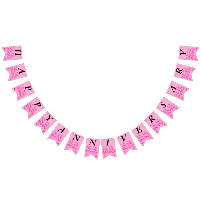 Happy Anniversary Cluster Bright Pink Love Hearts Bunting Flags (All)