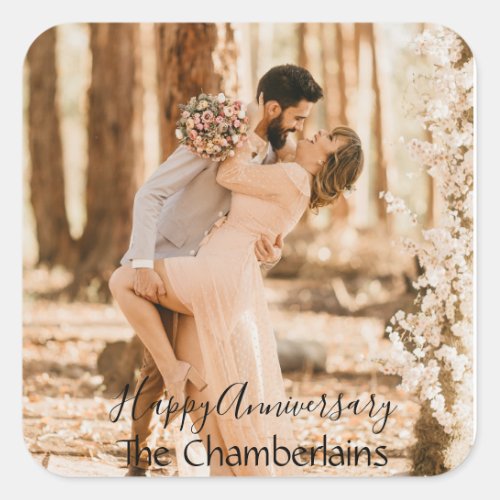 Happy Anniversary Couple name Photo Square Sticker