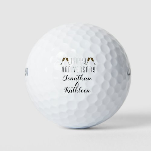 Happy Anniversary Couple Names Champagne Toast Golf Balls
