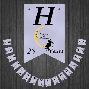Happy Anniversary Couple on Crescent Moon Stars Bunting Flags