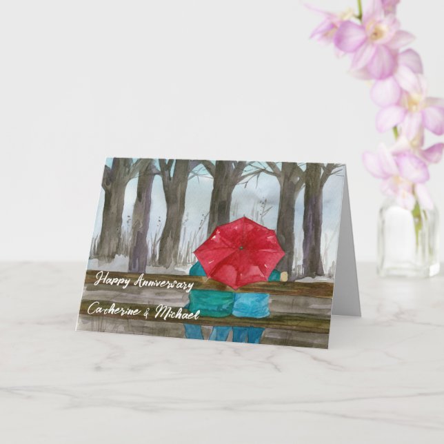 Happy Anniversary Couple Park Bench Personalized Card (Orchid)