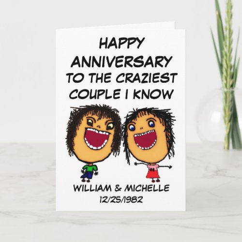 Happy Anniversary Crazy Cartoon Couple Card
