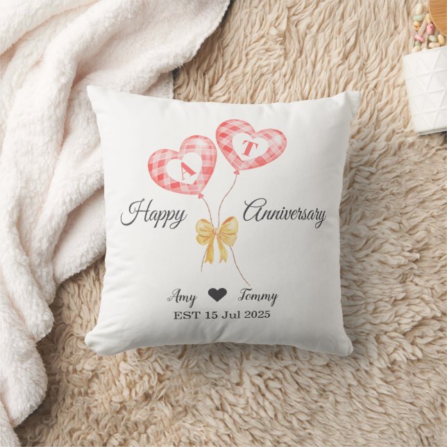 Happy Anniversary - Custom Letter On Red Balloon Throw Pillow (Blanket)