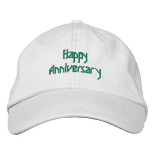 Happy Anniversary Custom Text White Embroidered Baseball Cap