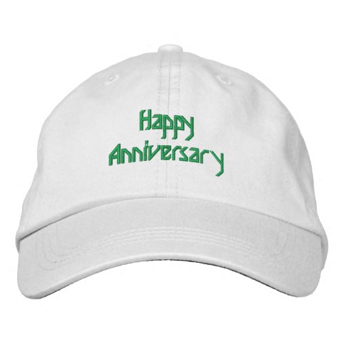 Happy Anniversary Custom Text White  Embroidered Baseball Cap