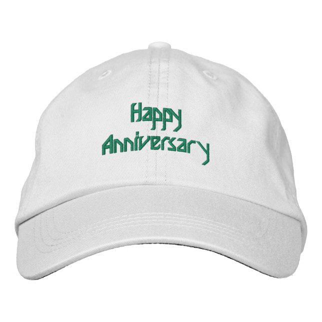 Happy Anniversary Custom Text White  Embroidered Baseball Cap (Front)