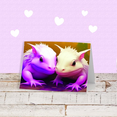 Happy Anniversary Cute Axolotl Couple Love AI art Card