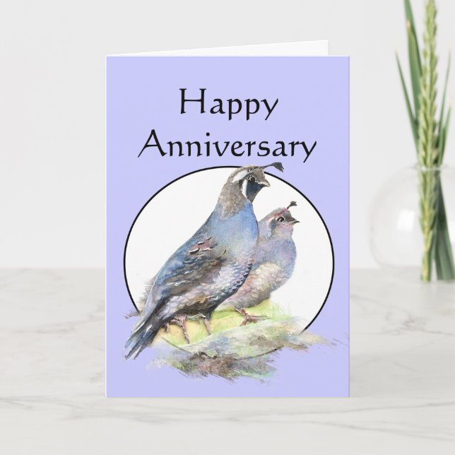 Happy Anniversary Cute California Quail Birds Card (Front)