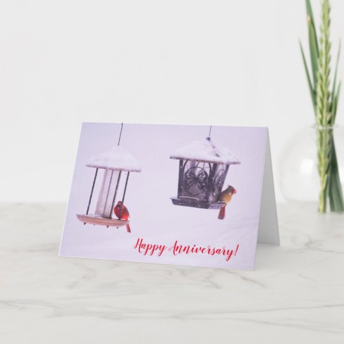 Happy Anniversary Cute Cardinals Birds Card