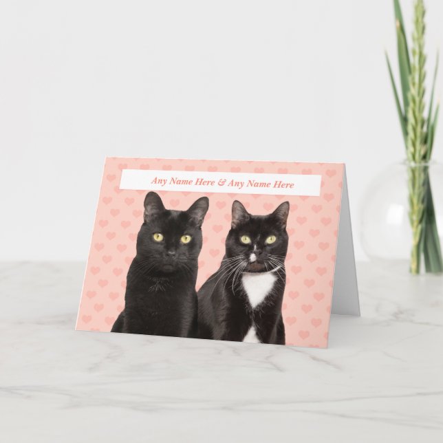 Happy Anniversary Cute Cat Couple With Custom Name Holiday Card (Front)