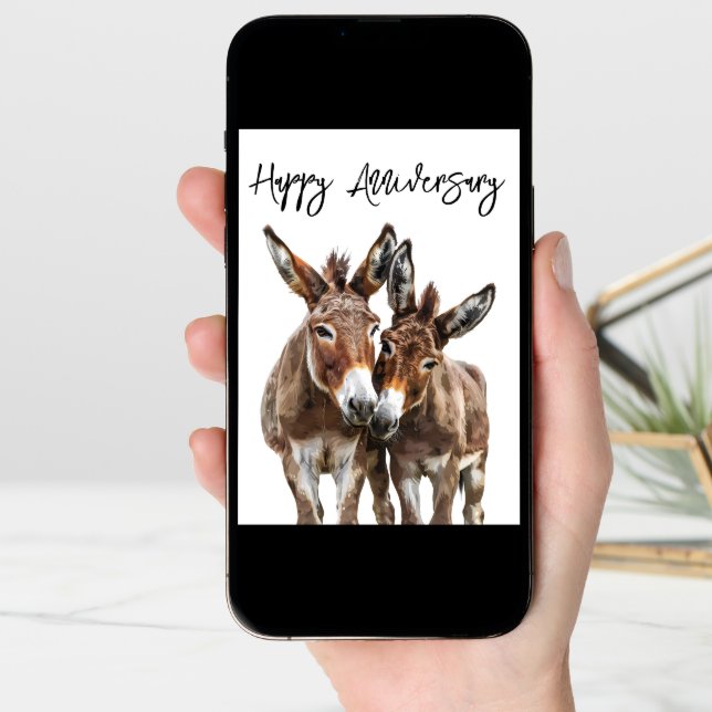 Happy Anniversary Cute Donkeys Love Card (Front Digital)