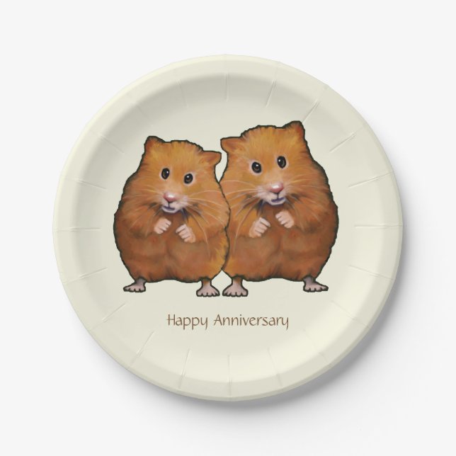 Happy Anniversary, Cute Hamster Couple Paper Plates (Front)