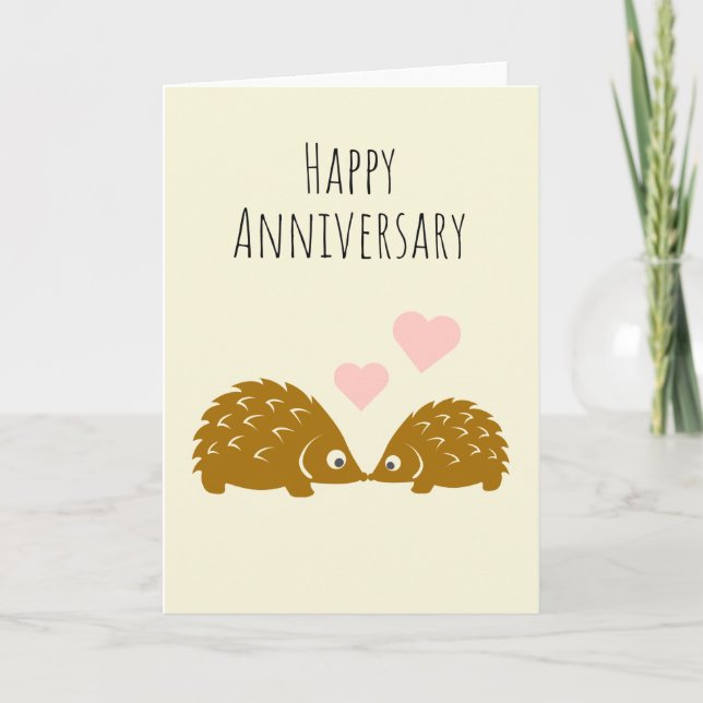 Happy Anniversary- Cute Hedgehog Couple Card (Front)