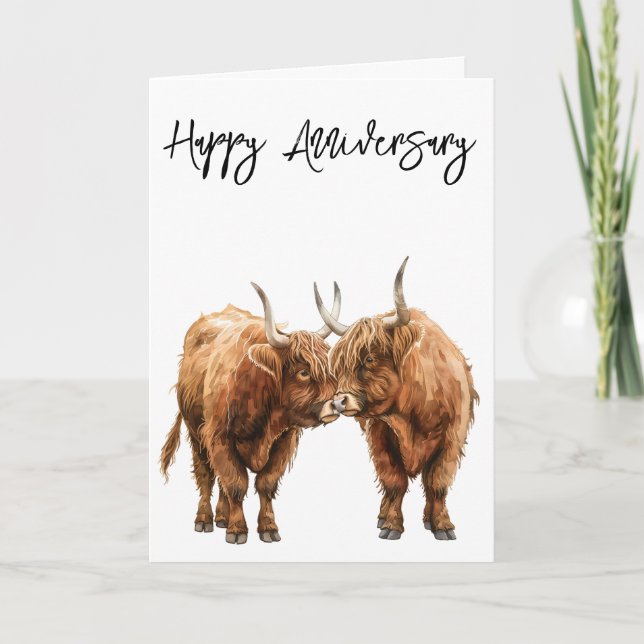 Happy Anniversary Cute Highland Cows Love Card (Front)