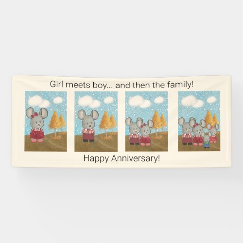 Happy Anniversary  Cute Mouse Family  Comic Strip Banner