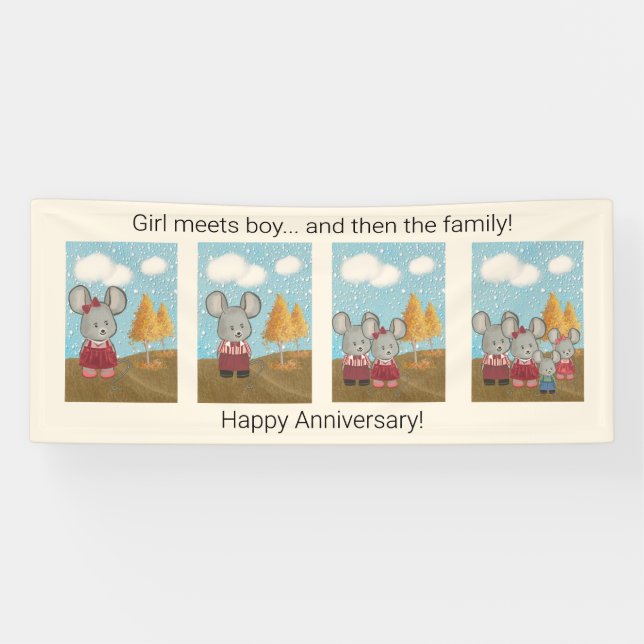 Happy Anniversary | Cute Mouse Family  Comic Strip Banner (Horizontal)