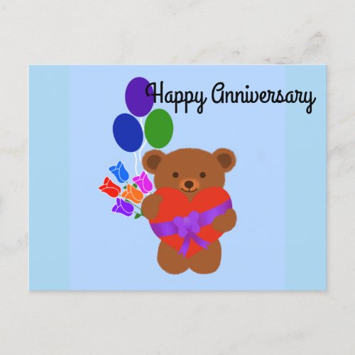 Happy Anniversary Cute Teddy Bear 3 Postcard