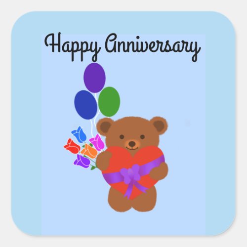 Happy Anniversary Cute Teddy Bear 3 Stickers