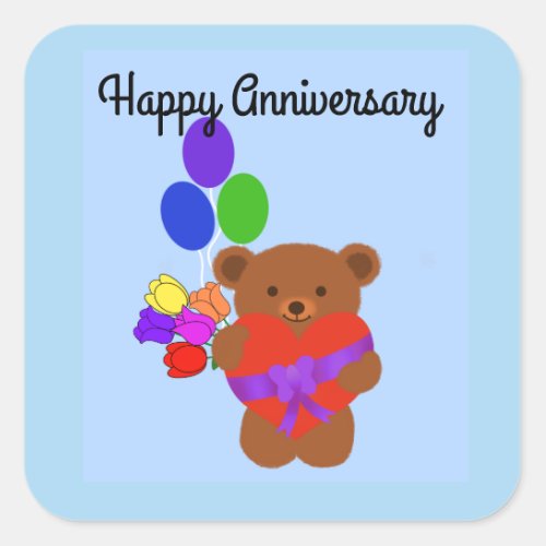 Happy Anniversary Cute Teddy Bear 4 Stickers