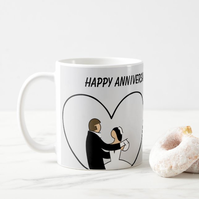 HAPPY ANNIVERSARY Cute Wedding Couple Coffee Mug (With Donut)