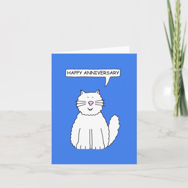 Happy Anniversary Cute White Cat Card (Front)
