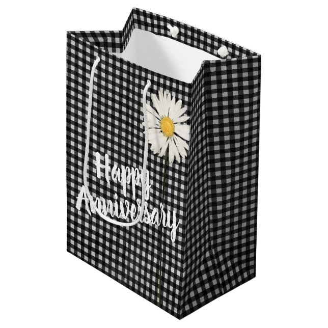 Happy Anniversary Daisy On Gingham Medium Gift Bag (Front Angled)