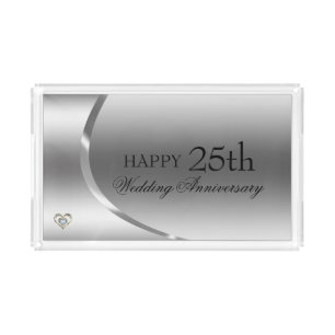 Happy Anniversary- Diamonds Gold And Silver Heart Acrylic Tray