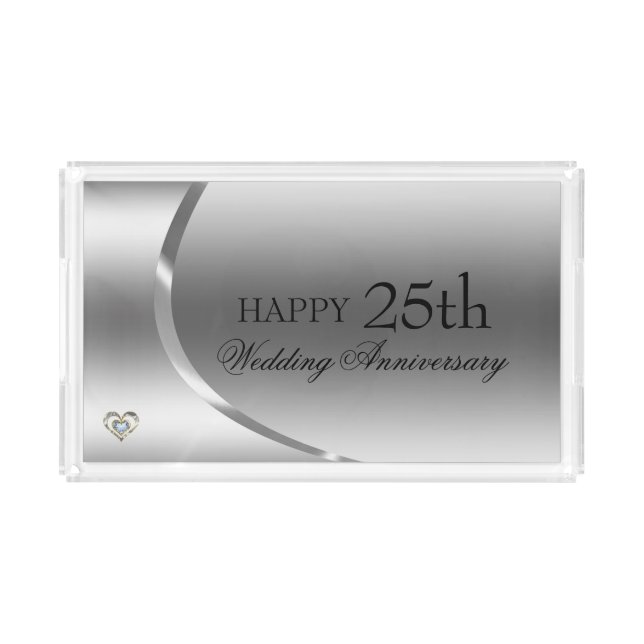 Happy Anniversary- Diamonds Gold And Silver Heart Acrylic Tray (Front)