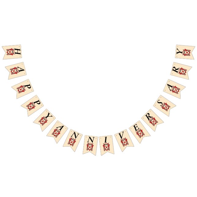 Happy Anniversary Dreaming Red Flowers Butterflies Bunting Flags (All)