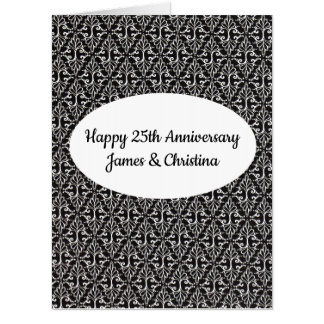 Happy Anniversary Elegant Black White Damask Card
