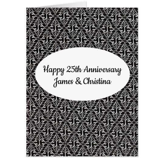 Happy Anniversary Elegant Black White Damask Card | Zazzle.com