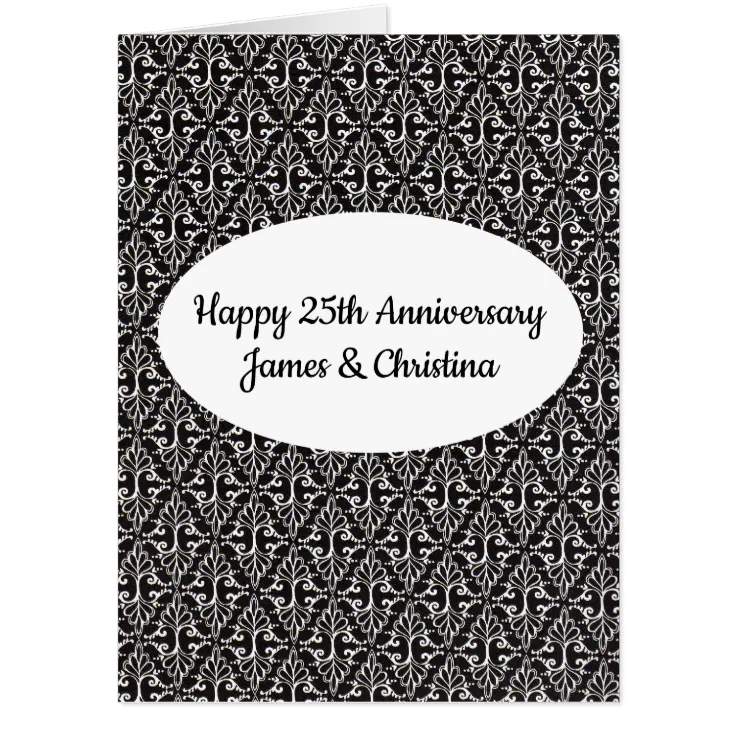 Happy Anniversary Elegant Black White Damask Card | Zazzle