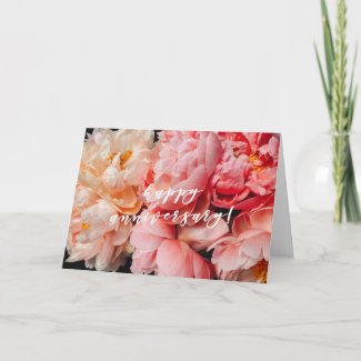 Happy Anniversary, Elegant Pink and Coral Peonies 