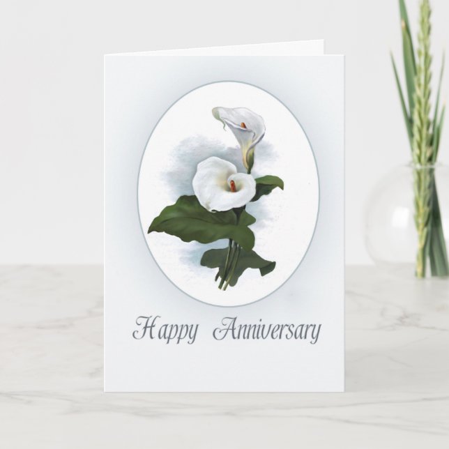 Happy Anniversary, Elegant White Calla Lily Card (Front)