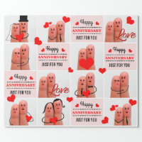 Happy anniversary finger art love couples wrapping paper