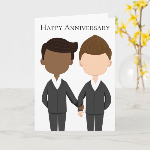 Happy Anniversary Gay Couple Interracial Men Card