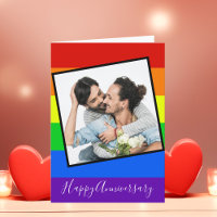 Happy Anniversary Gay Couple Photo Custom Rainbow