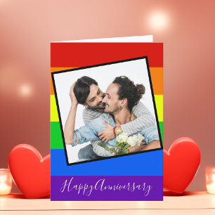 Happy Anniversary Gay Couple Photo Custom Rainbow Card