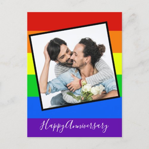 Happy Anniversary Gay Couple Photo Custom Rainbow Postcard