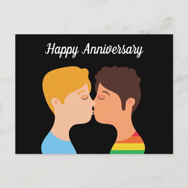 Happy Anniversary Gay Men Couple Romantic LGBTQ Postcard (Front)