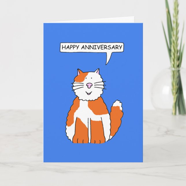Happy Anniversary Ginger and White Cat Card (Front)