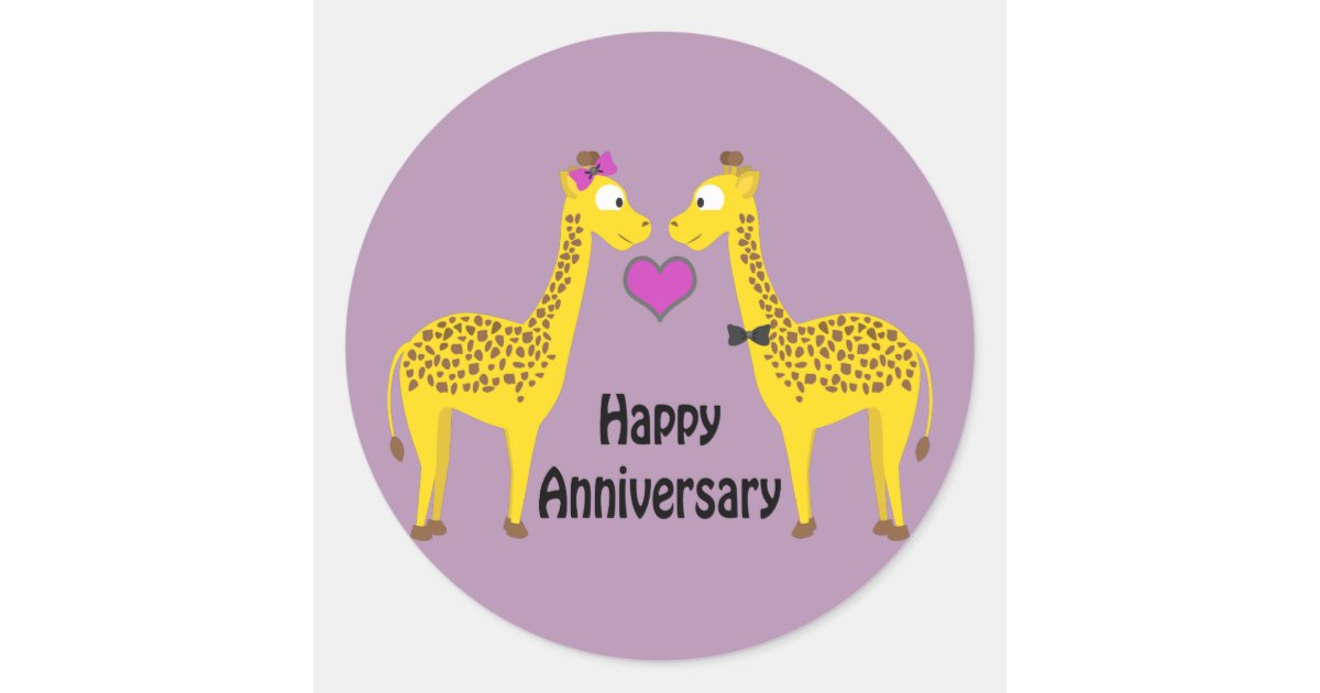 Happy Anniversary Giraffes Classic Round Sticker Zazzle com Happy Anniversary Giraffes Classic Round Sticker Zazzle com