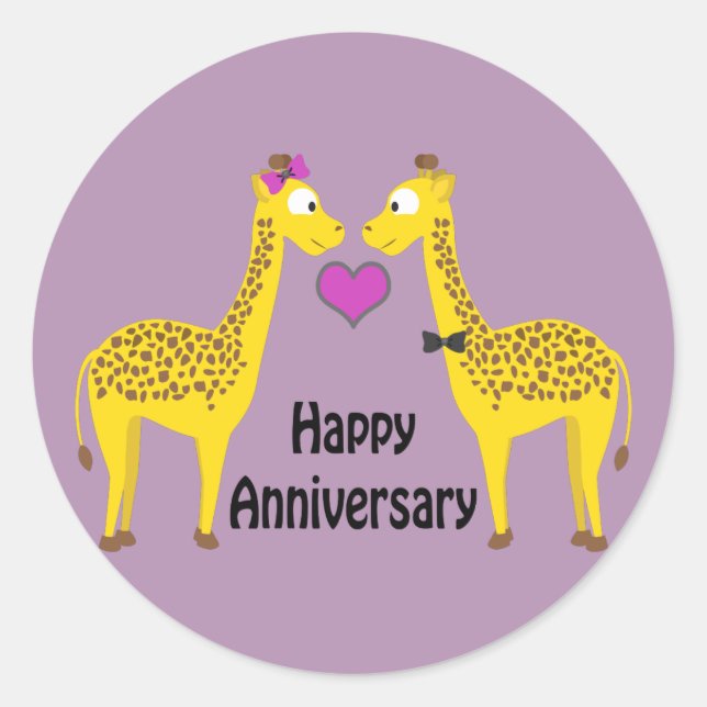 Happy Anniversary Giraffes Classic Round Sticker (Front)