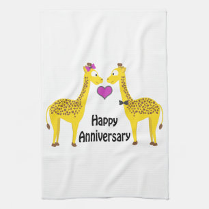Happy Anniversary Giraffes Towel