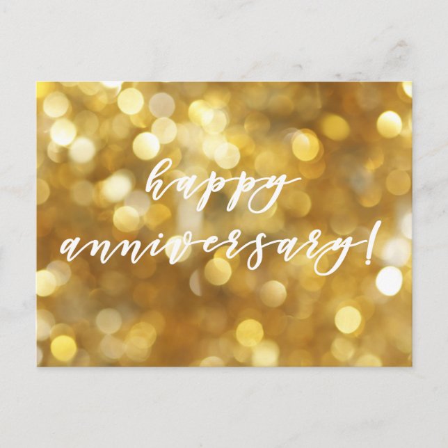 Happy Anniversary Glamorous Gold Sparkles Postcard (Front)